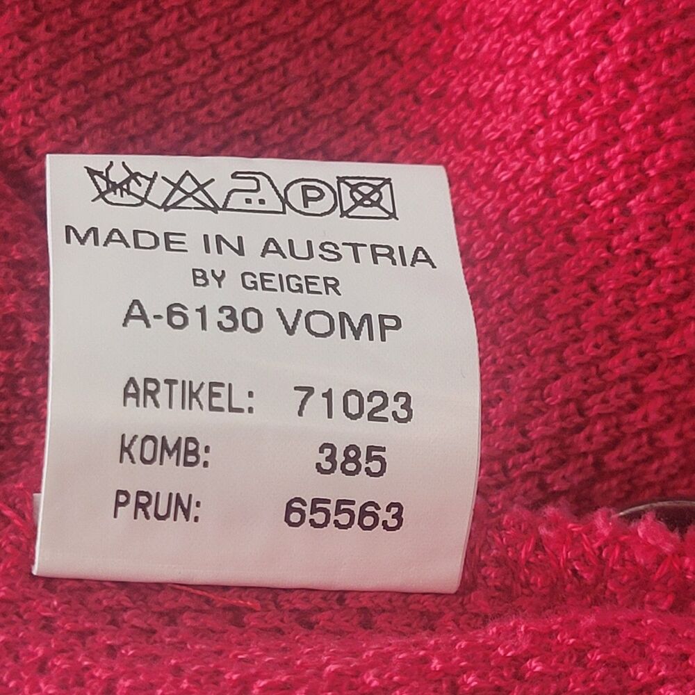 Vintage GEIGER 100% Cotton Pink Red Cardigan Sweater Jacket Size 34 US XS S - Picture 7 of 9